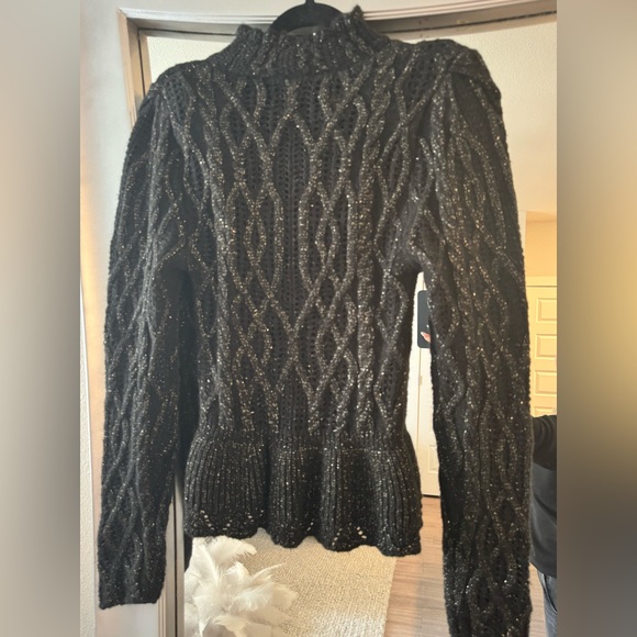 EXPRESS Black and Gold Shimmer Sweater. - Picture 6 of 9